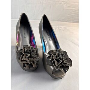 Madden Girl Women Heels Sz 6 Pumps Brown Peep Toe Rosette Platform Classic Chic
